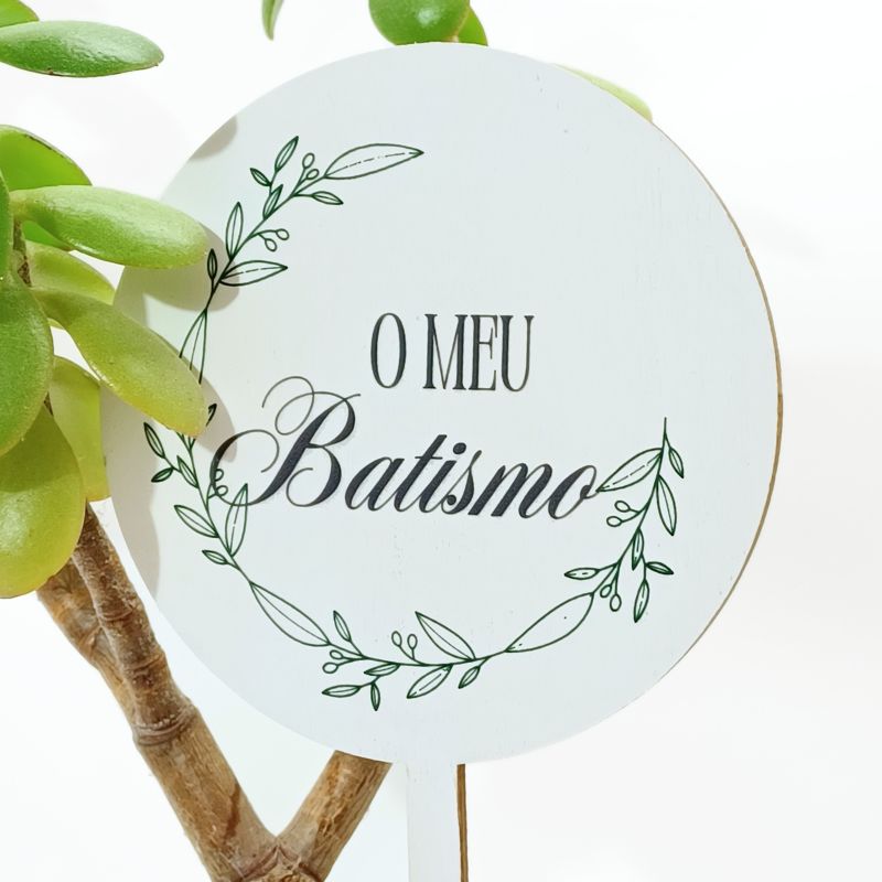 Topo de bolo madeira "O meu Batismo" elegante